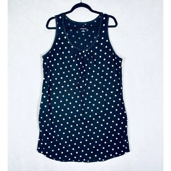 Lands' End | Dresses | Lands End Tank Dress Womens Xl Black Cotton Polka  Dot Knee Length | Poshmark